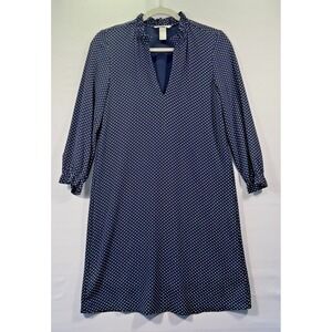 HM womens polka dot blue/white vneck long sleeve preppy classic sheath Size 2